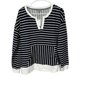 Talbots Navy White Striped V Neck Sweatshirt Medium NWT